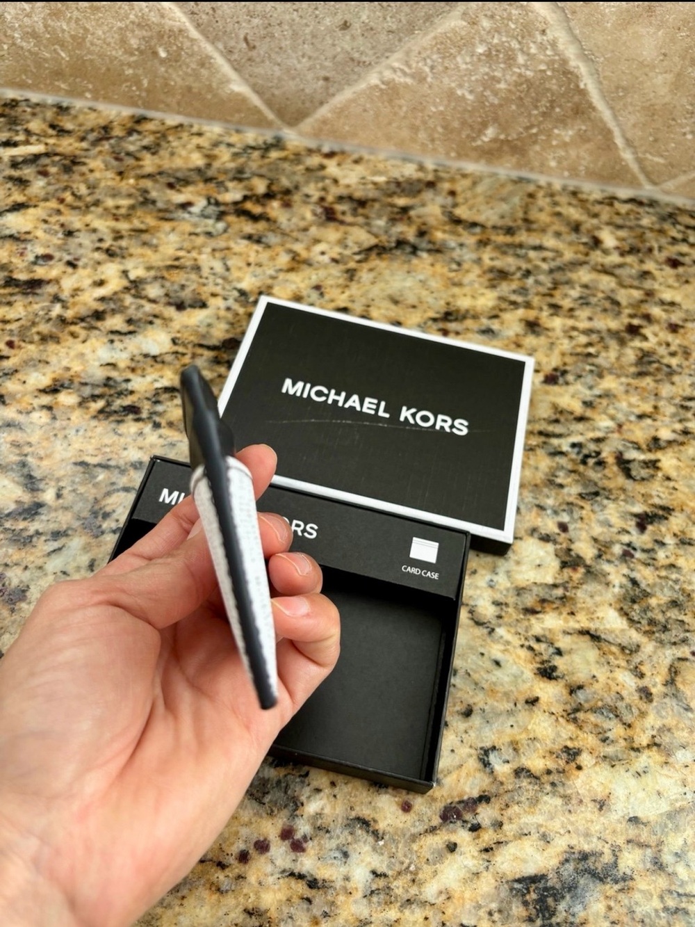 Michael Kors Silver and Black Signature Card Holder - Picture 3 of 7